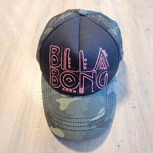Women Billabong Camo Mesh Trucker Snapback Hat Cap Surf Skate Black‎ Green Pink